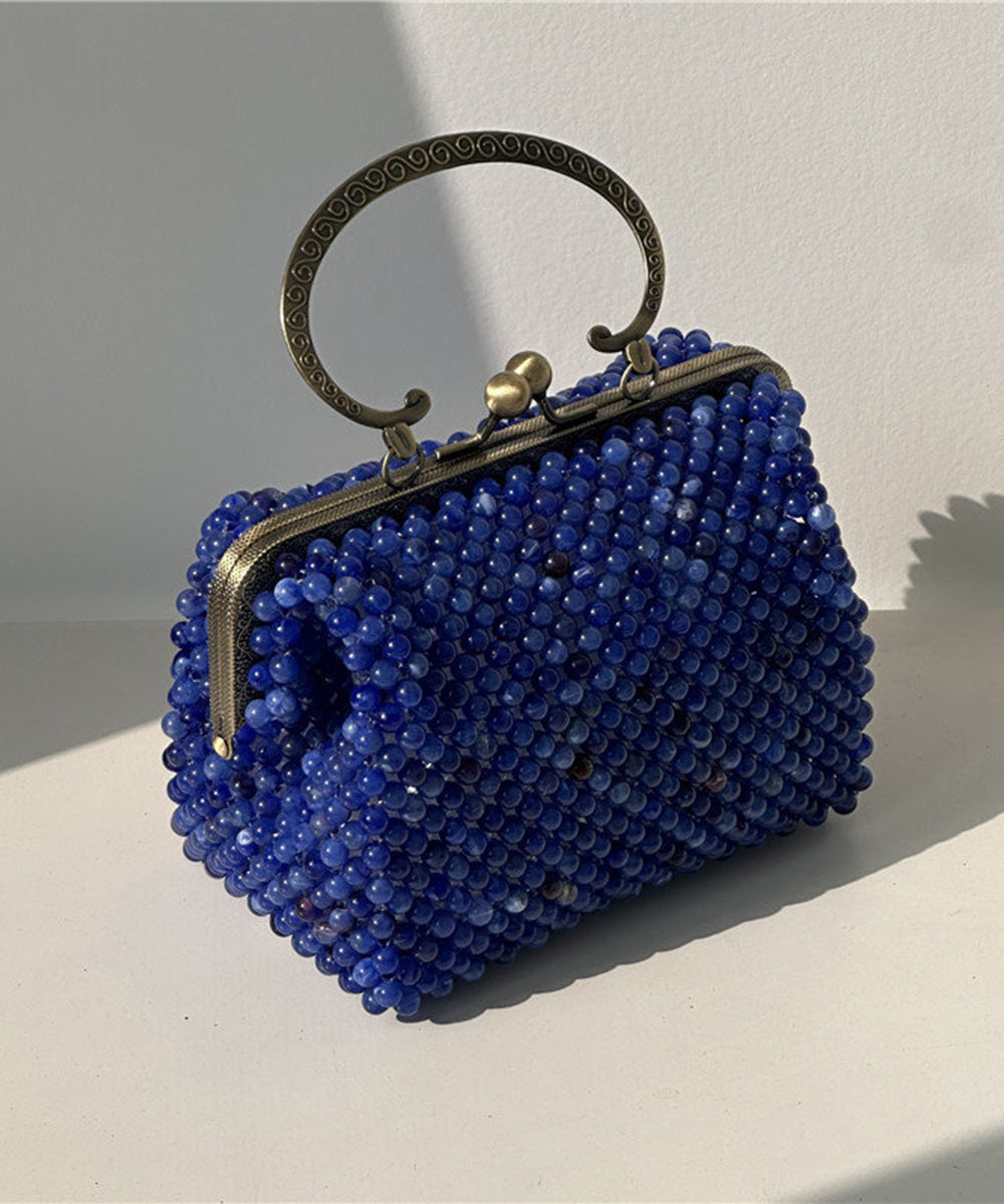 Vintage Blue Beaded Weave Box Cut Out Clutch