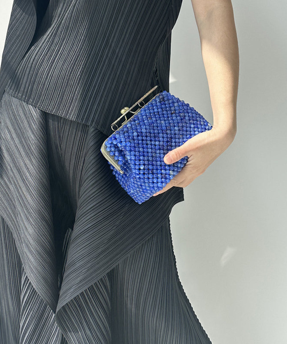 Vintage Blue Beaded Weave Box Cut Out Clutch