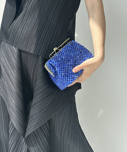 Vintage Blue Beaded Weave Box Cut Out Clutch