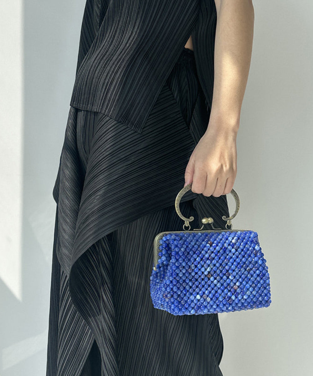 Vintage Blue Beaded Weave Box Cut Out Clutch