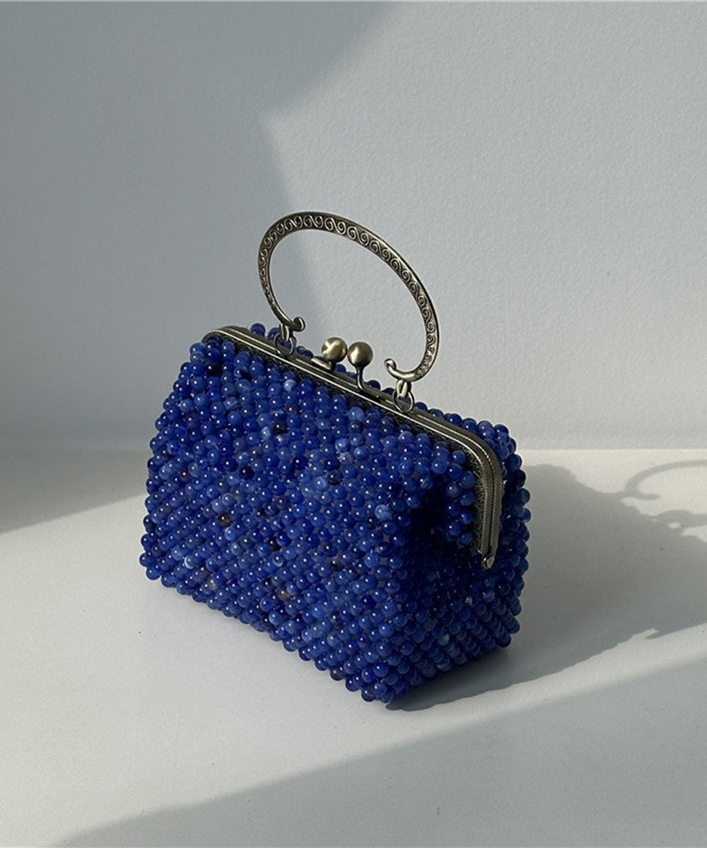 Vintage Blue Beaded Weave Box Cut Out Clutch