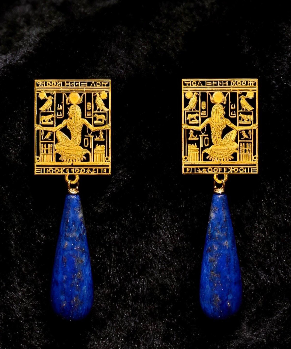 Vintage Blue Copper Overgild Tassel Drop Earrings