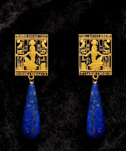 Vintage Blue Copper Overgild Tassel Drop Earrings