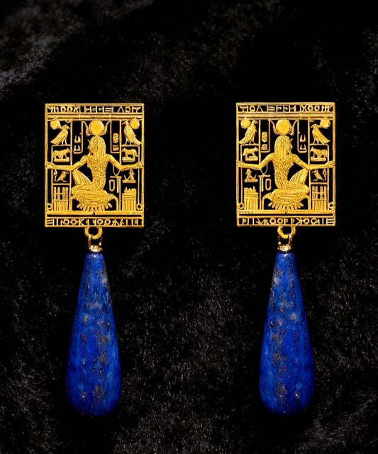 Vintage Blue Copper Overgild Tassel Drop Earrings
