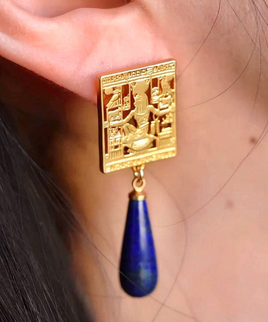Vintage Blue Copper Overgild Tassel Drop Earrings
