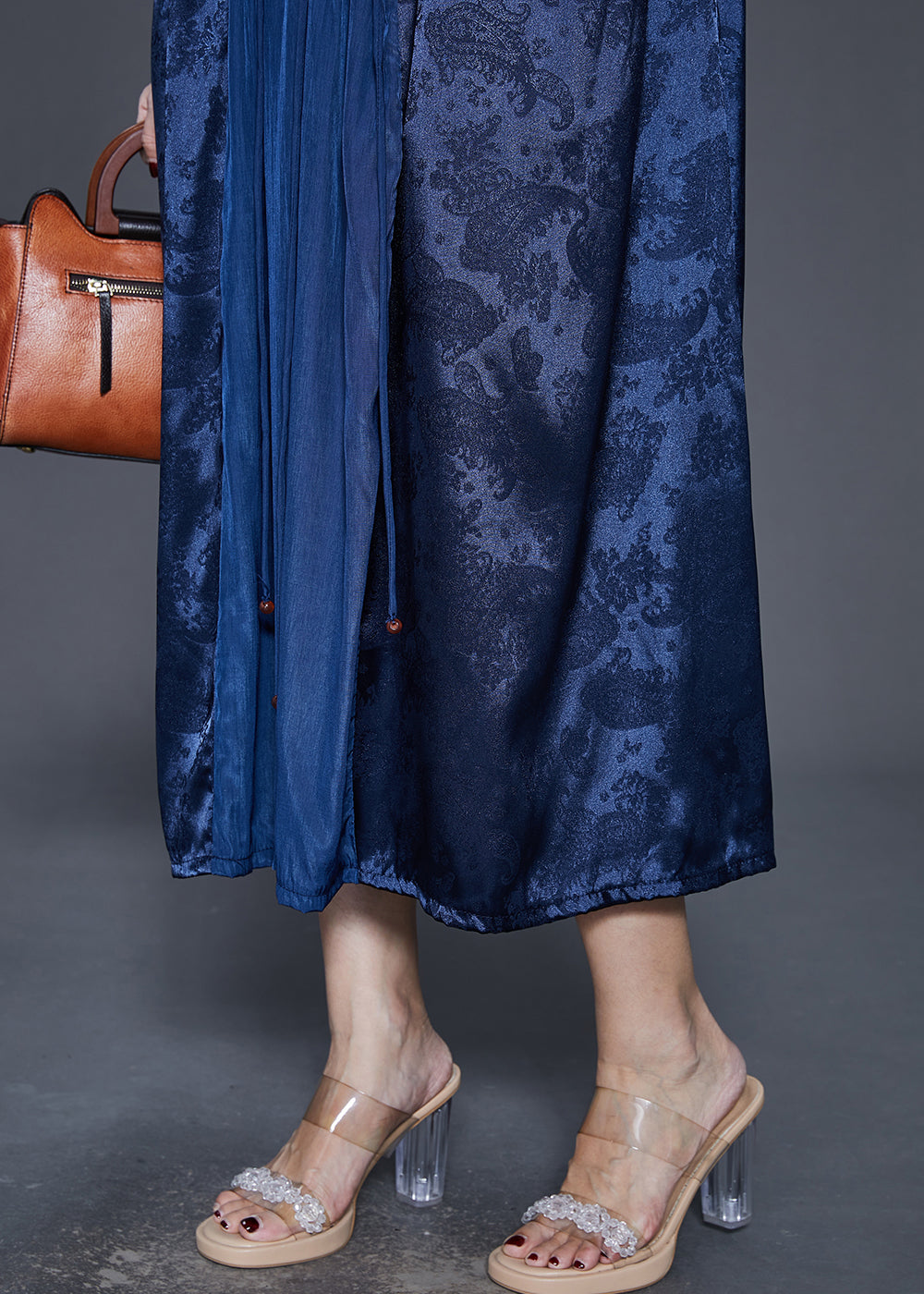 Vintage Blue Embroidered Patchwork Silk Dress Sleeveless