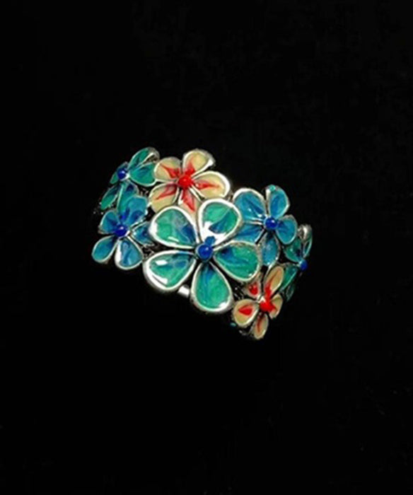 Vintage Blue Glaze Flower Adjustable Alloy Rings
