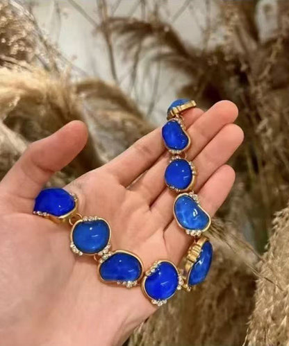 Vintage Blue Imitation Gem Zircon Gold Plated Necklace