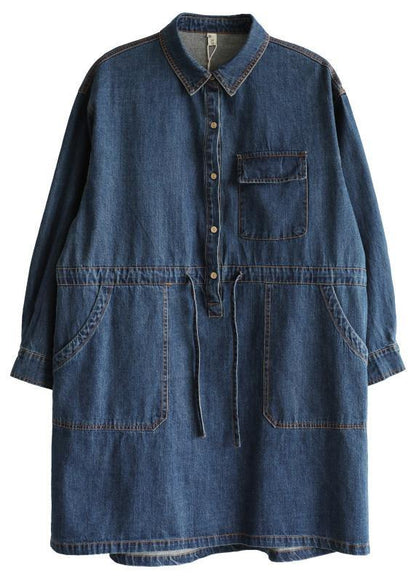 Vintage Blue Long sleeve Cotton Spring Dress - SooLinen