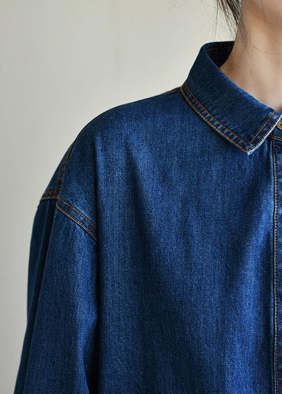 Vintage Blue Long sleeve Cotton Spring Dress - SooLinen