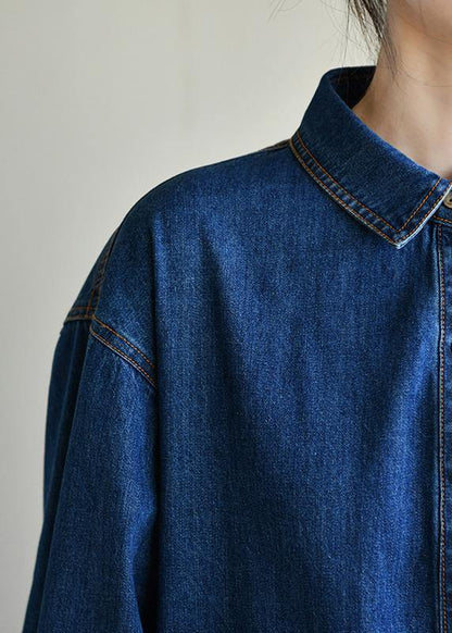 Vintage Blue Long sleeve Cotton Spring Dress - SooLinen