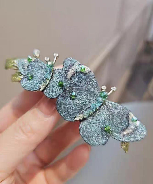 Vintage Blue Metal Embroidery Butterfly Hairpin