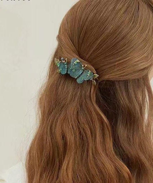 Vintage Blue Metal Embroidery Butterfly Hairpin