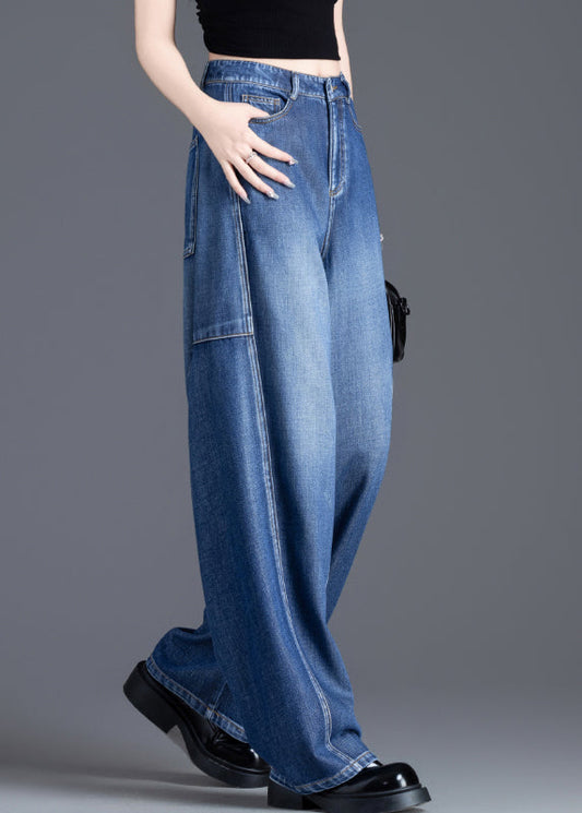 Vintage Blue Oversized Patchwork Denim Pants Spring