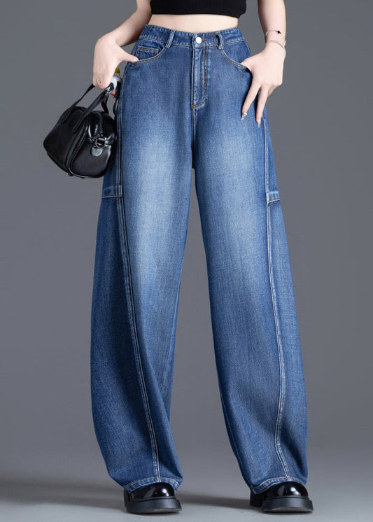 Vintage Blue Oversized Patchwork Denim Pants Spring