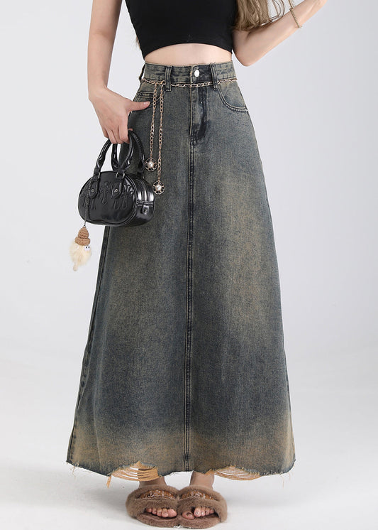 Vintage Blue Pockets High Waist Denim Skirt Summer
