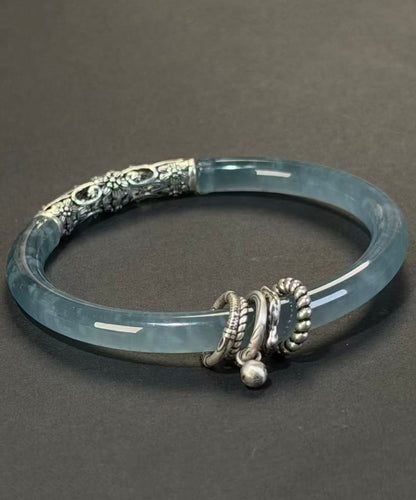 Vintage Blue Resin Antiqued Cut Out Carving Bangle