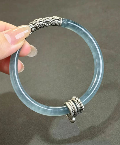 Vintage Blue Resin Antiqued Cut Out Carving Bangle