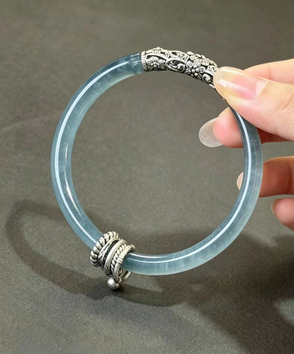 Vintage Blue Resin Antiqued Cut Out Carving Bangle