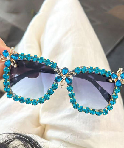 Vintage Blue Resin Zircon Cat's Eye Sunglasses