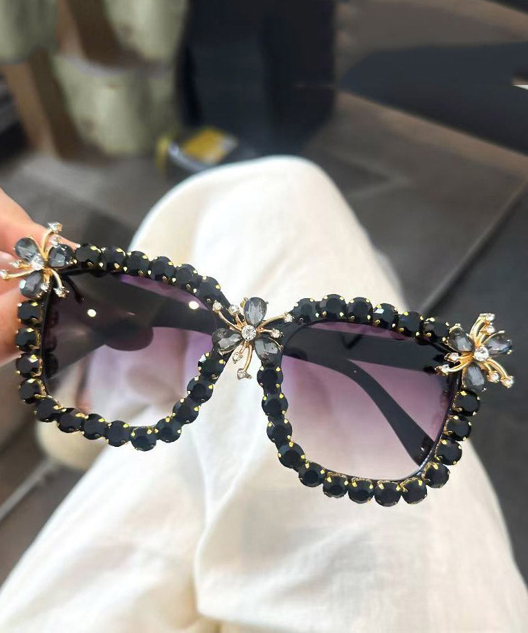 Vintage Blue Resin Zircon Cat's Eye Sunglasses