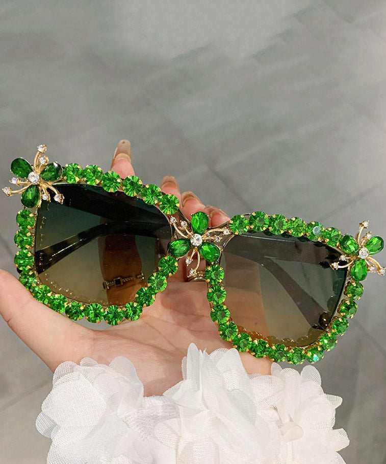 Vintage Blue Resin Zircon Cat's Eye Sunglasses