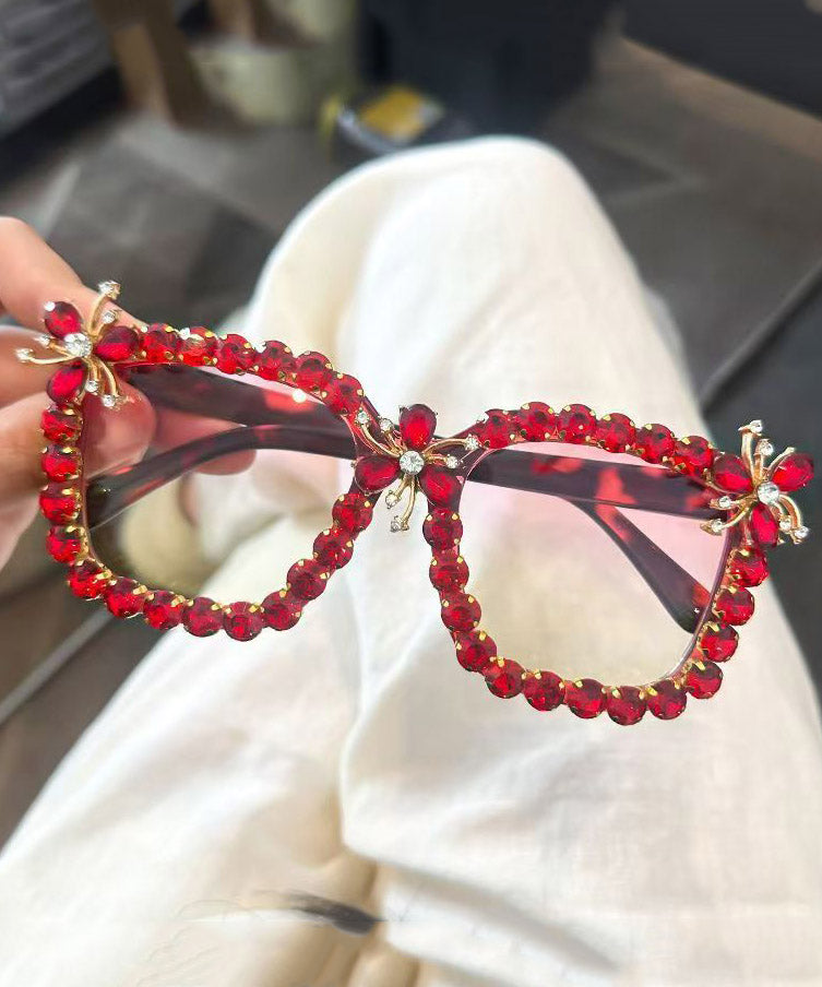 Vintage Blue Resin Zircon Cat's Eye Sunglasses