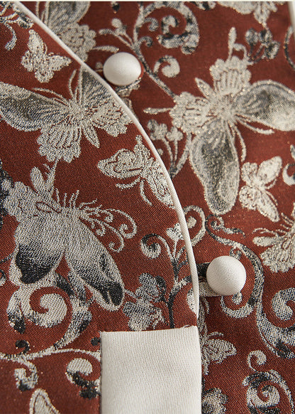Vintage Brick Red Butterfly Jacquard Cotton Vests Fall
