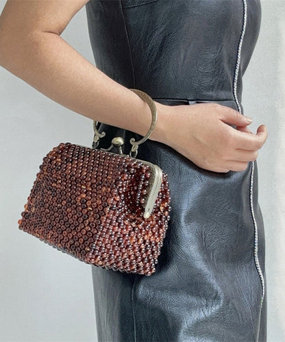 Vintage Brown Acrylic Beaded Box Cut Out Clutch