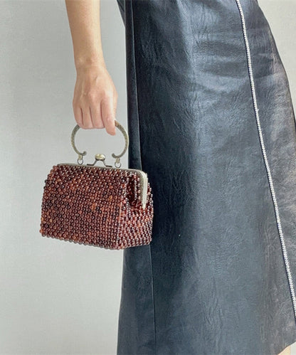 Vintage Brown Acrylic Beaded Box Cut Out Clutch