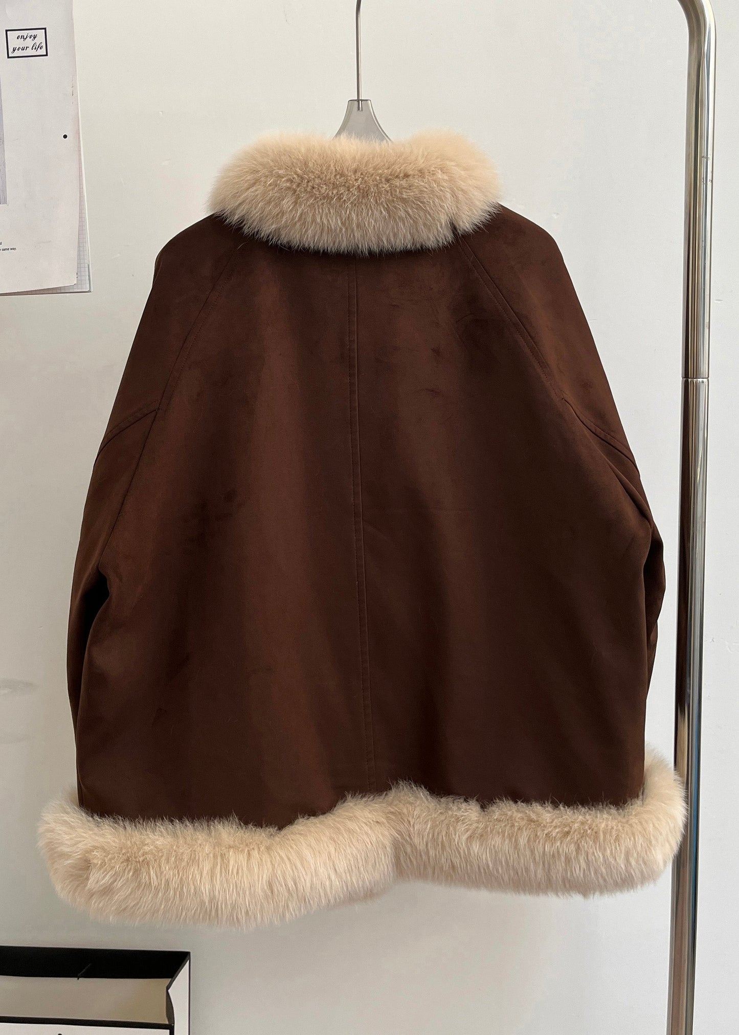 Vintage Brown Fox Collar Pockets Patchwork Duck Down Coats Winter