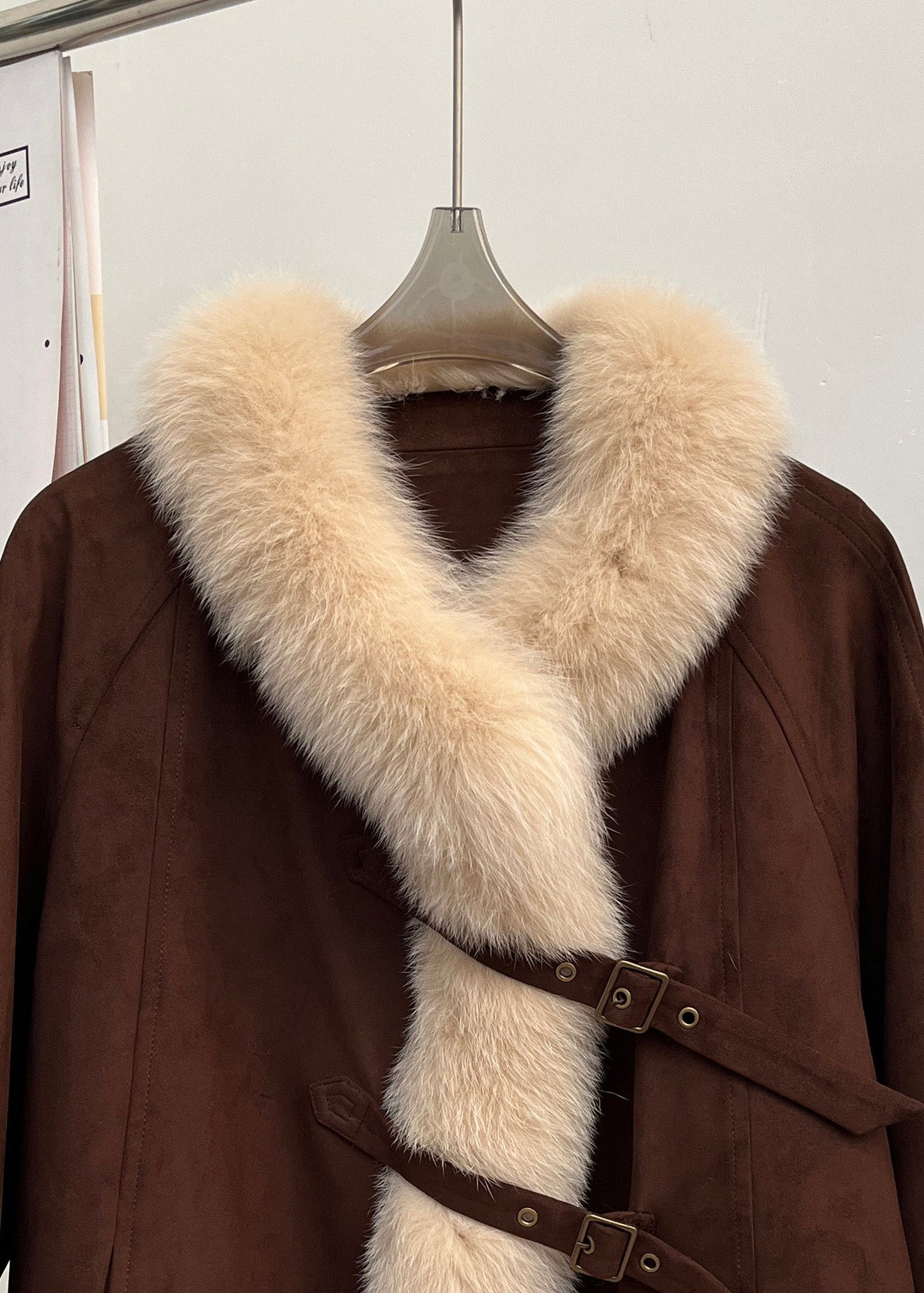 Vintage Brown Fox Collar Pockets Patchwork Duck Down Coats Winter