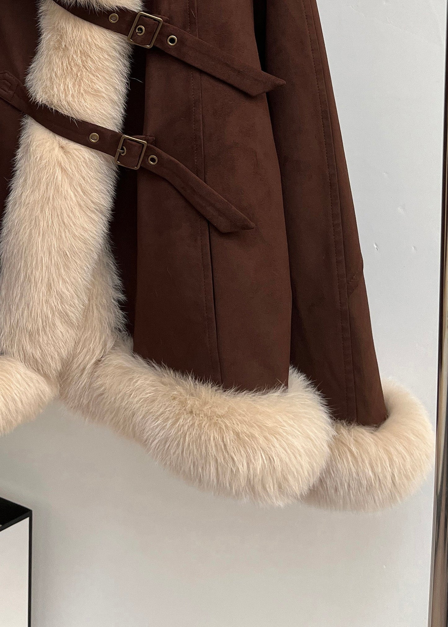 Vintage Brown Fox Collar Pockets Patchwork Duck Down Coats Winter