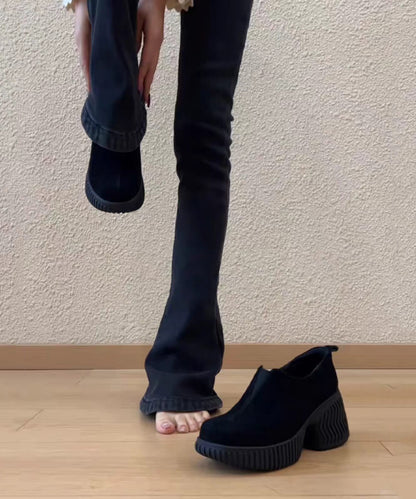 Vintage Brown Round Toe Faux Suede Chunky High Heels