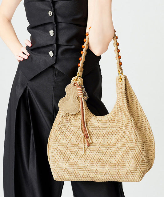 Vintage Brown Tasseled Nail Bead Cotton Shoulder Bags