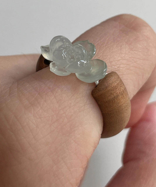 Vintage Brown Wooden Patchwork Jade Lotus Rings