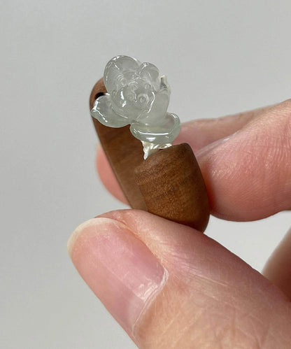 Vintage Brown Wooden Patchwork Jade Lotus Rings