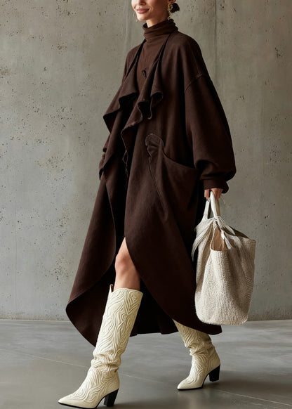 Vintage Button Pockets Cotton Long Coats Spring