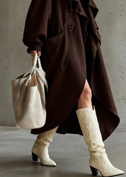 Vintage Button Pockets Cotton Long Coats Spring