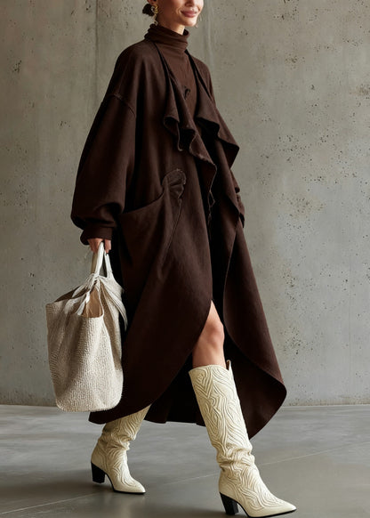 Vintage Button Pockets Cotton Long Coats Spring