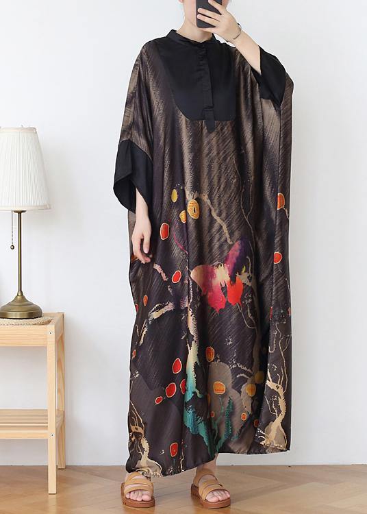 Vintage Chocolate Print Chiffon Patchwork Summer Dress - SooLinen