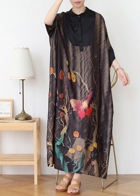 Vintage Chocolate Print Chiffon Patchwork Summer Dress - SooLinen