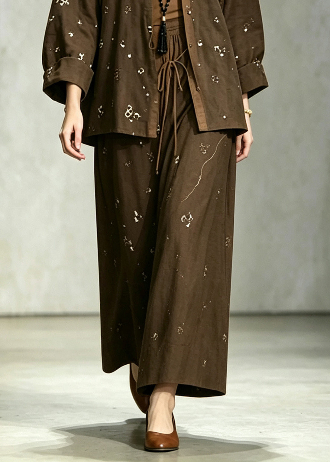Vintage Chocolate Sequins Cotton Two Pieces Set Fall