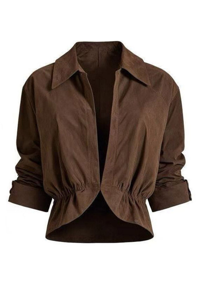 Vintage Coffee Peter Pan Collar Wrinkled Coats Fall