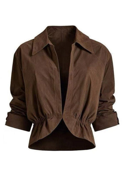 Vintage Coffee Peter Pan Collar Wrinkled Coats Fall