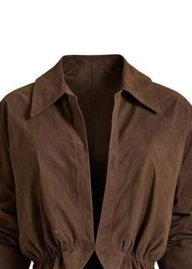 Vintage Coffee Peter Pan Collar Wrinkled Coats Fall