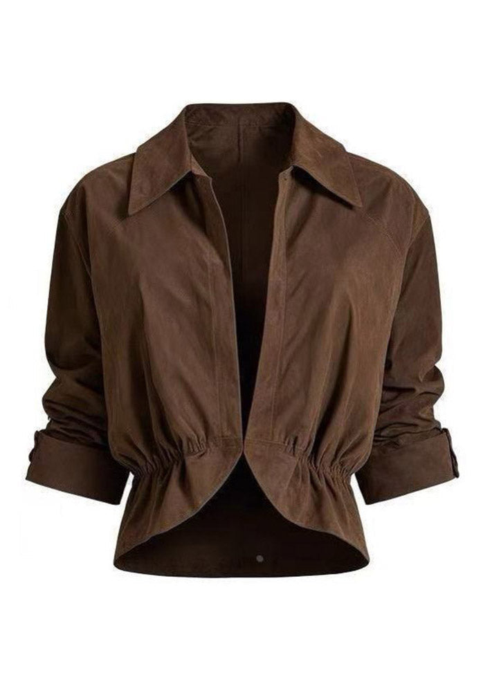 Vintage Coffee Peter Pan Collar Wrinkled Coats Fall