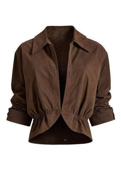 Vintage Coffee Peter Pan Collar Wrinkled Coats Fall