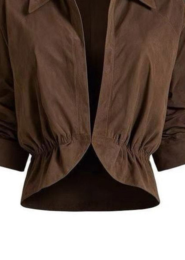 Vintage Coffee Peter Pan Collar Wrinkled Coats Fall