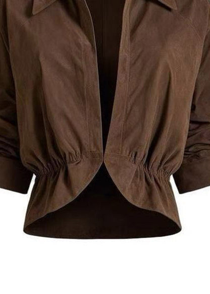 Vintage Coffee Peter Pan Collar Wrinkled Coats Fall